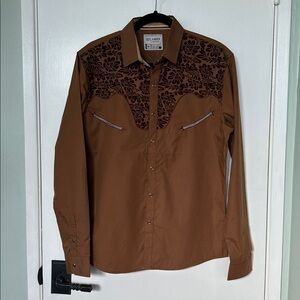 Rustic Brown Western pearl snap button down shirt